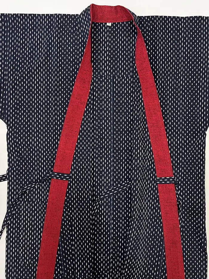 SAM19】レディース 久留米絣作務衣 上下セット（あられ柄 紺/白）女性