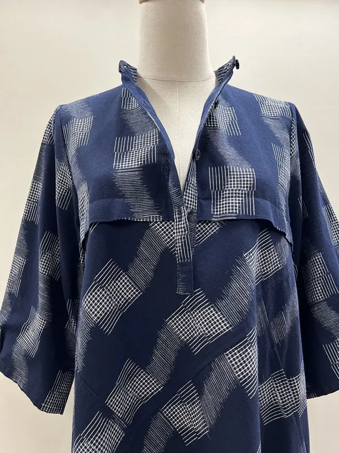 久留米絣　新品 F1219】儀右ヱ門 久留米絣ワンピース（ゆらめき 紺/白）ソ239 | 久留米