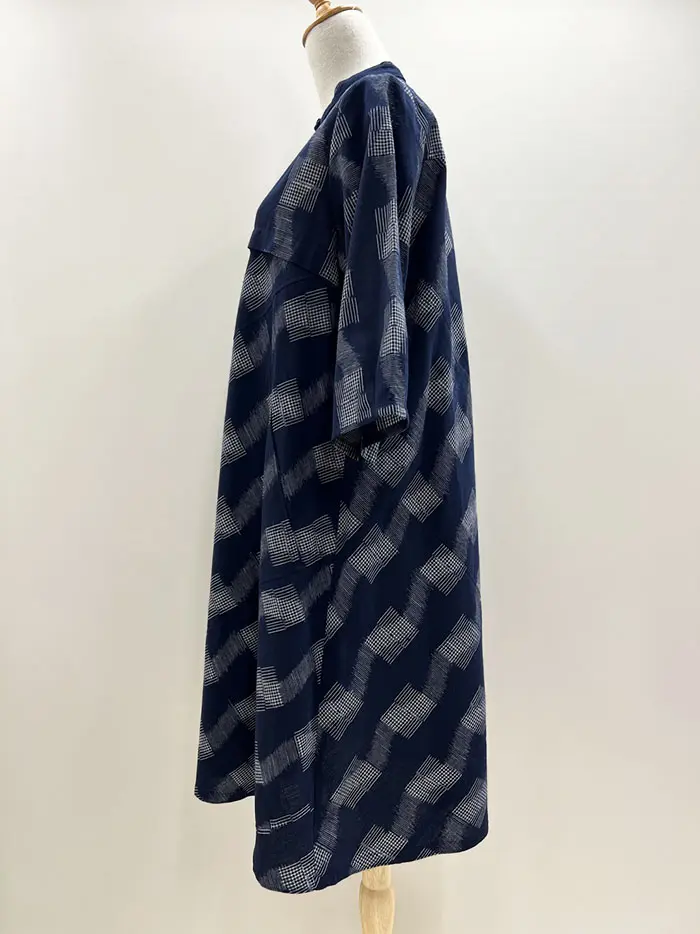 F1219】儀右ヱ門 久留米絣ワンピース（ゆらめき 紺/白）ソ239 | 久留米
