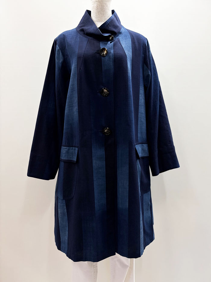 F1257】儀右ヱ門 久留米絣「裏地付き」コート（グラデーション藍8分割